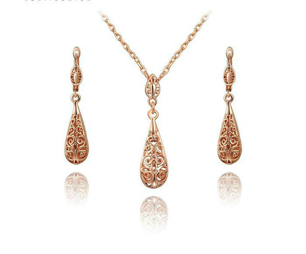 18K Rose Gold Plated Abigail Necklace and Earrings Set with Simulated Diamond