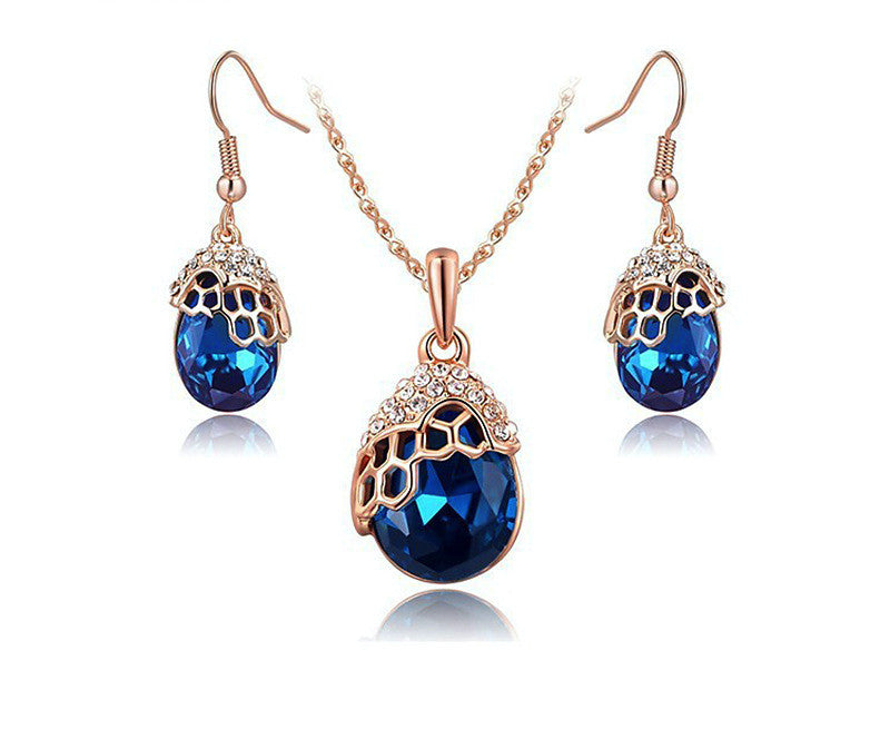 18K Rose Gold Plated Alina Necklace and Earrings Set with Simulated Diamond