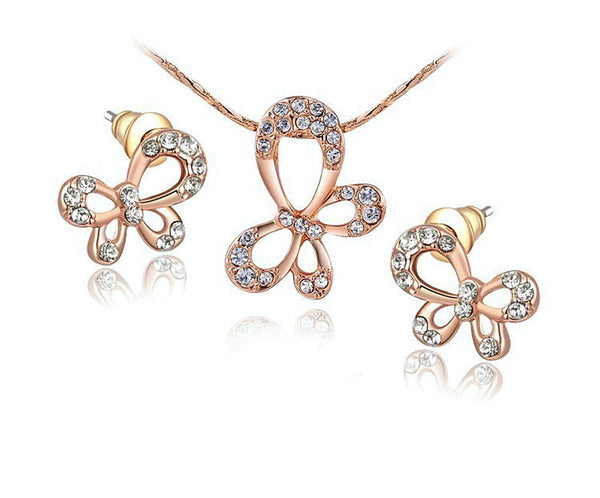 18K Rose Gold Plated Hazel Necklace and Earrings Set with Simulated Diamond