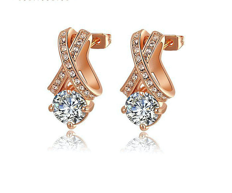 18K Rose Gold Plated Jasmine Earrings with Simulated Diamond