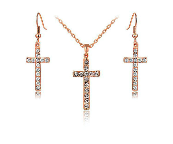18K Rose Gold Plated Jordan Necklace and Earrings Set with Simulated Diamond