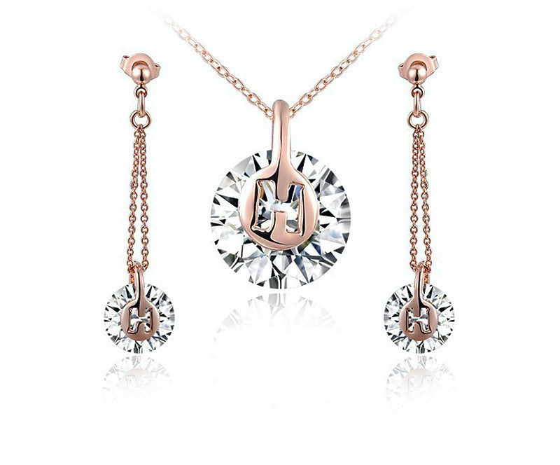 18K Rose Gold Plated Lillian Necklace and Earrings Set with Simulated Diamond