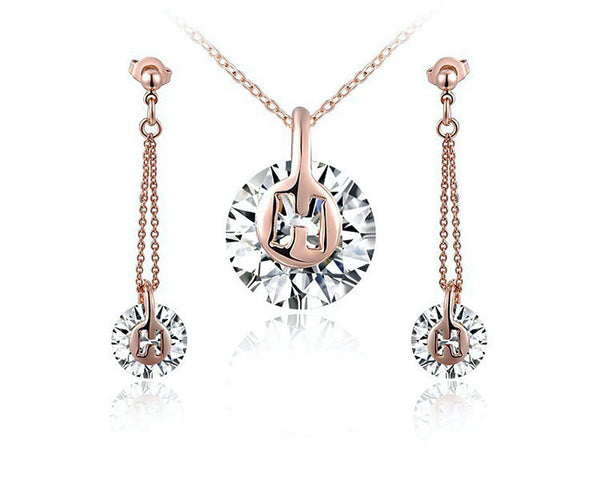 18K Rose Gold Plated Lillian Necklace and Earrings Set with Simulated Diamond