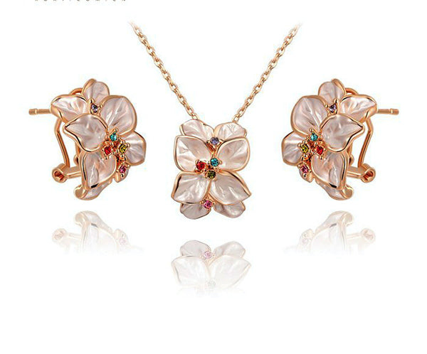 18K Rose Gold Plated Madison Necklace and Earrings Set with Simulated Diamond