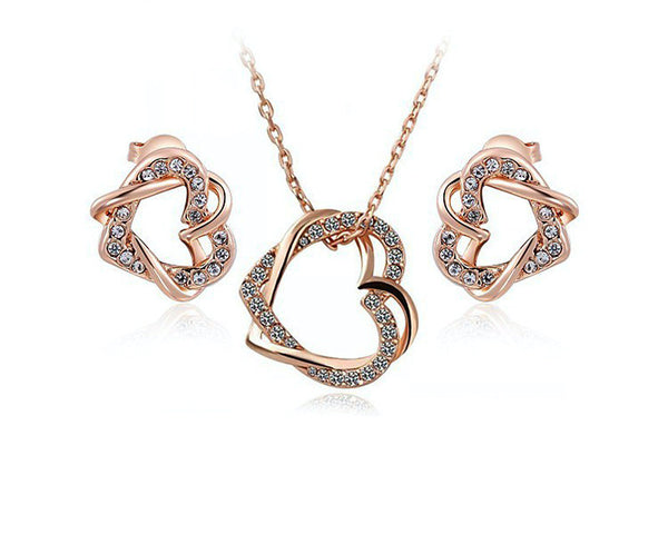 18K Rose Gold Plated Maya Necklace and Earrings Set with Simulated Diamond