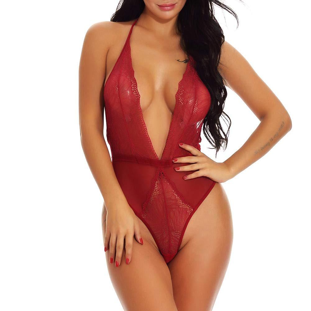 Wine Red Lingerie Lace Bodysuit