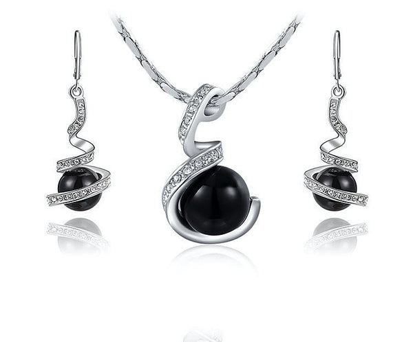 Platinum Plated Alice Necklace and Earrings Set with Simulated Diamond