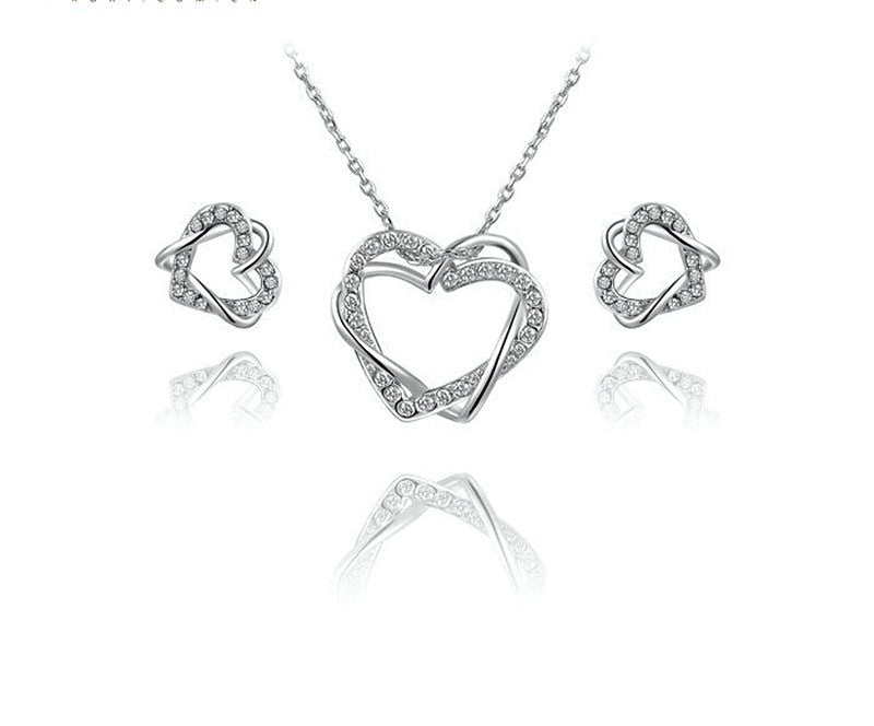 Platinum Plated Gabriella Necklace and Earrings Set with Simulated Diamond