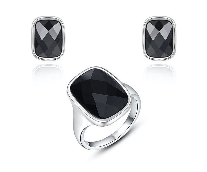 Platinum Plated Gloria Earrings and Ring Set with Simulated Diamond
