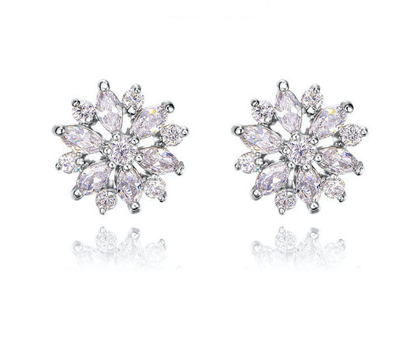 Platinum Plated Lilly Earrings with Simulated Diamond