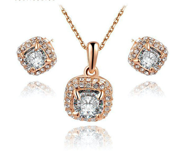 18K Rose Gold Plated Alexa Necklace and Earrings Set with Simulated Diamond