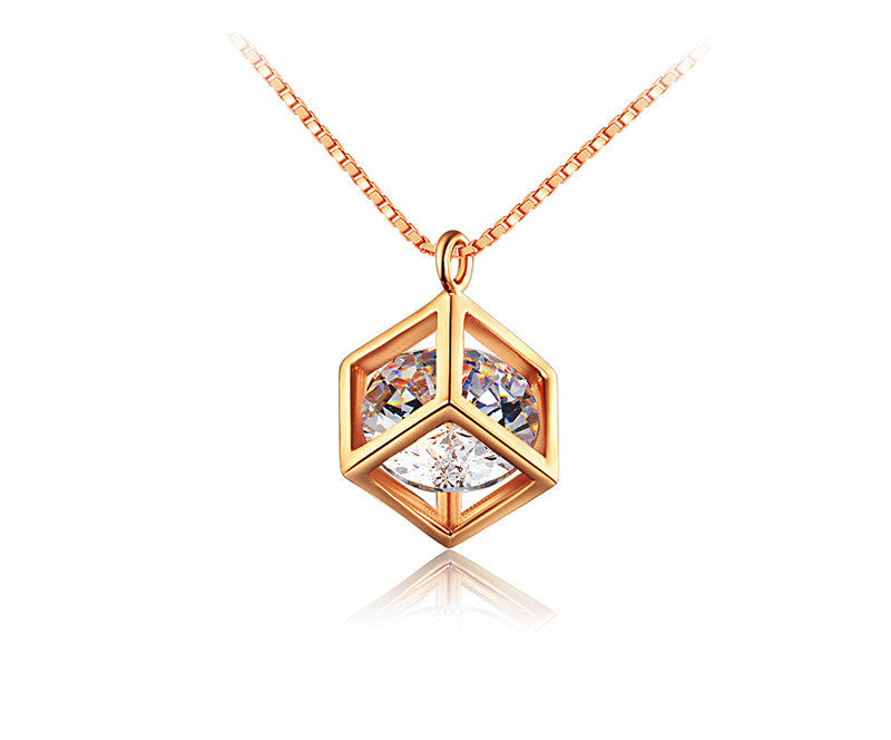 18K Rose Gold Plated Angel Necklace with Simulated Diamond