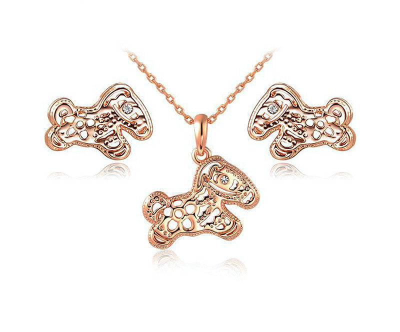 18K Rose Gold Plated Briella Necklace and Earrings Set with Simulated Diamond