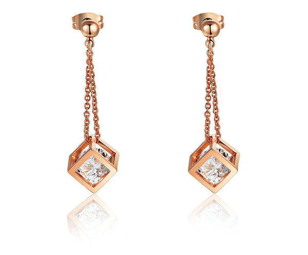 18K Rose Gold Plated Cecelia Earrings with Simulated Diamond