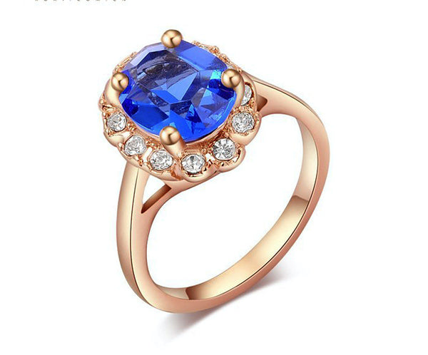 18K Rose Gold Plated Gabriella Ring with Simulated Diamond