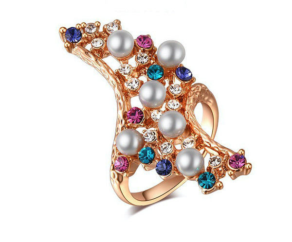 18K Rose Gold Plated Iris Ring with Simulated Diamond