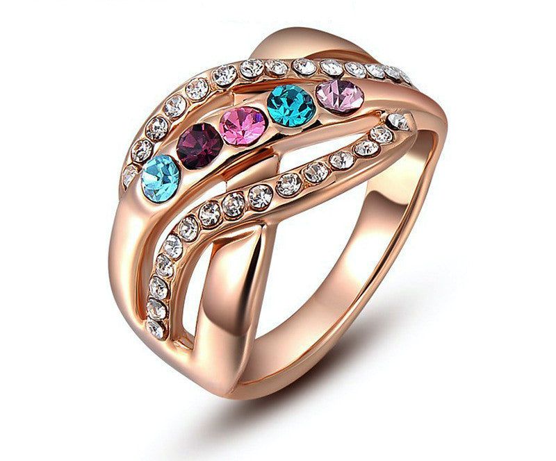 18K Rose Gold Plated Jade Ring with Simulated Diamond