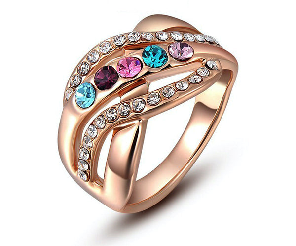 18K Rose Gold Plated Jade Ring with Simulated Diamond