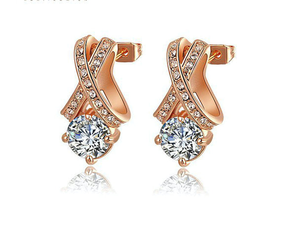 18K Rose Gold Plated Jasmine Earrings with Simulated Diamond