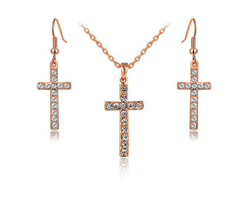 18K Rose Gold Plated Jordan Necklace and Earrings Set with Simulated Diamond