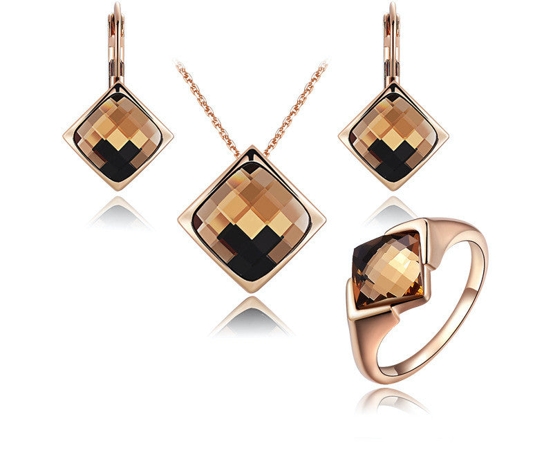 18K Rose Gold Plated Kathryn Necklace, Earrings, Ring Set with Simulated Diamond