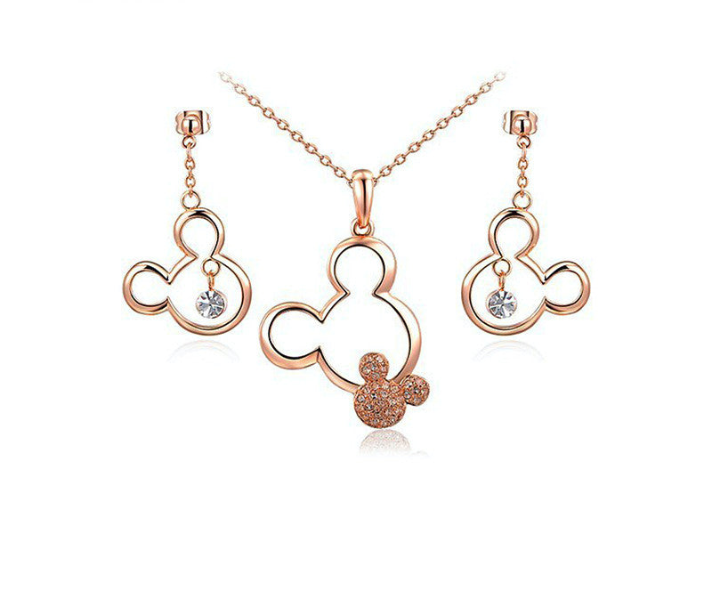 18K Rose Gold Plated Kayla Necklace and Earrings Set with Simulated Diamond