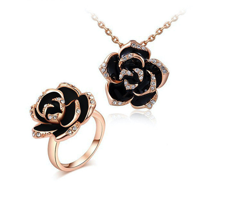 18K Rose Gold Plated Lila Necklace and Ring Set with Simulated Diamond