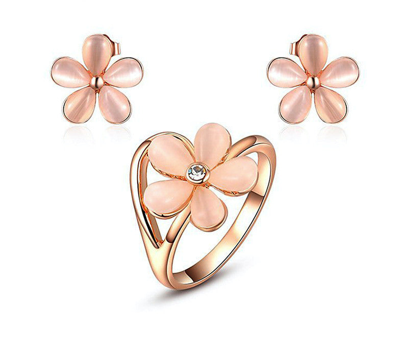 18K Rose Gold Plated Lilian Earrings and Ring Set with Simulated Diamond