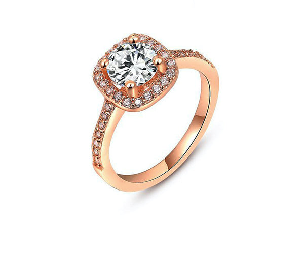 18K Rose Gold Plated Lily Ring with Simulated Diamond