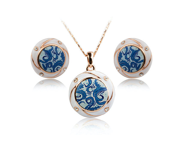 18K Rose Gold Plated Lyric Necklace and Earrings Set with Simulated Diamond