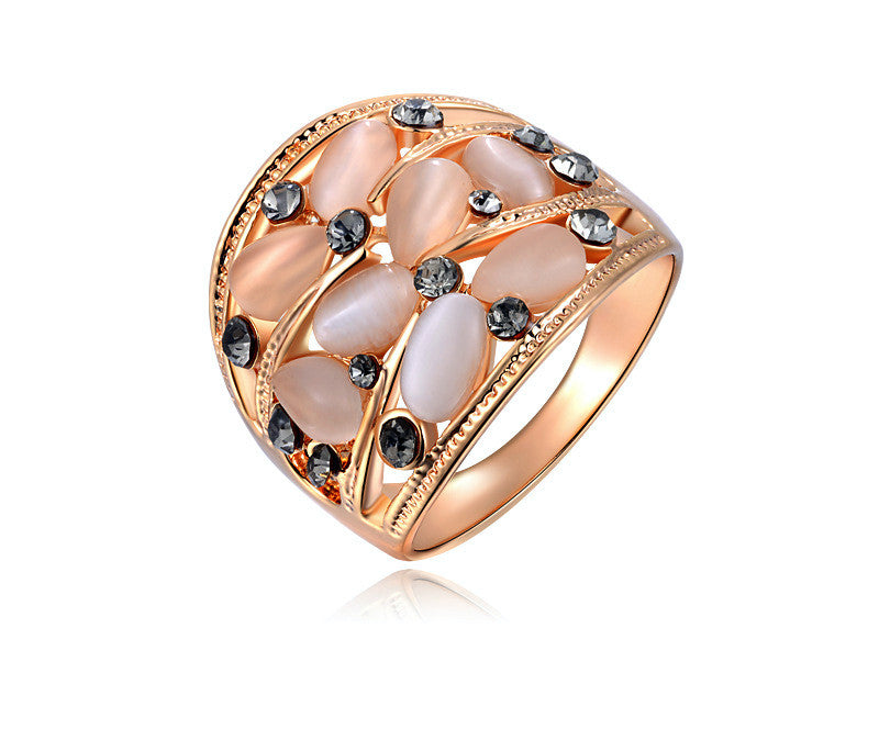 18K Rose Gold Plated Lyric Ring with Simulated Diamond