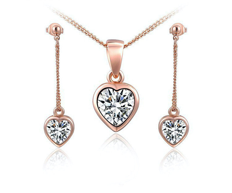 18K Rose Gold Plated Madeline Necklace and Earrings Set with Simulated Diamond