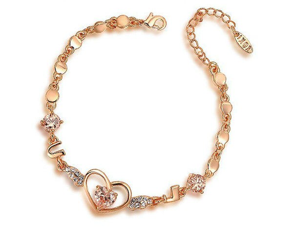 18K Rose Gold Plated Paisley Bracelet with Simulated Diamond