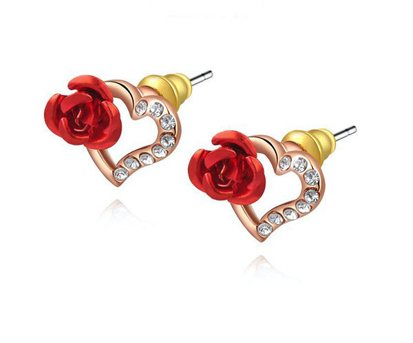 18K Rose Gold Plated Paisley Earrings with Simulated Diamond