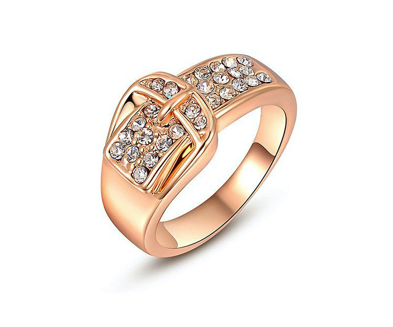 18K Rose Gold Plated Rose Ring with Simulated Diamond