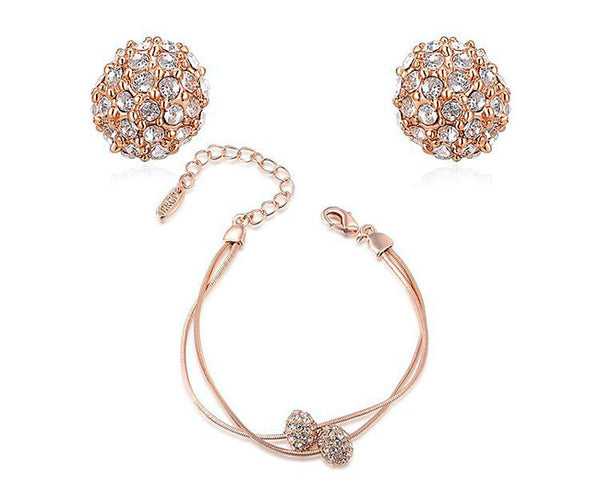 18K Rose Gold Plated Shelby Earrings and Bracelet Set with Simulated Diamond