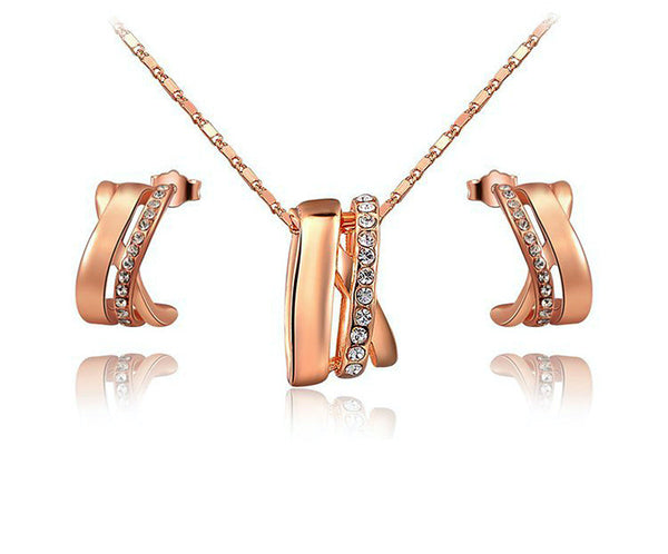 18K Rose Gold Plated Valerie Necklace and Earrings Set with Simulated Diamond