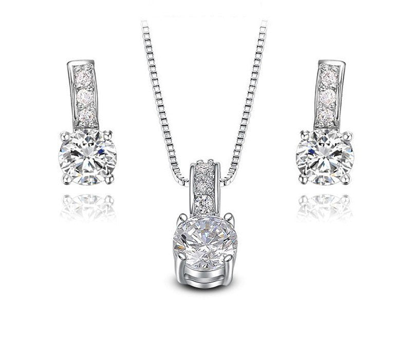 Platinum Plated Ariana Necklace and Earrings Set with Simulated Diamond