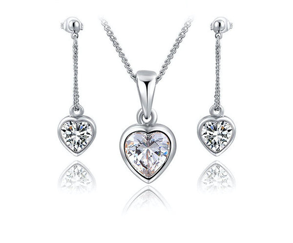 Platinum Plated Cadence Necklace and Earrings Set with Simulated Diamond