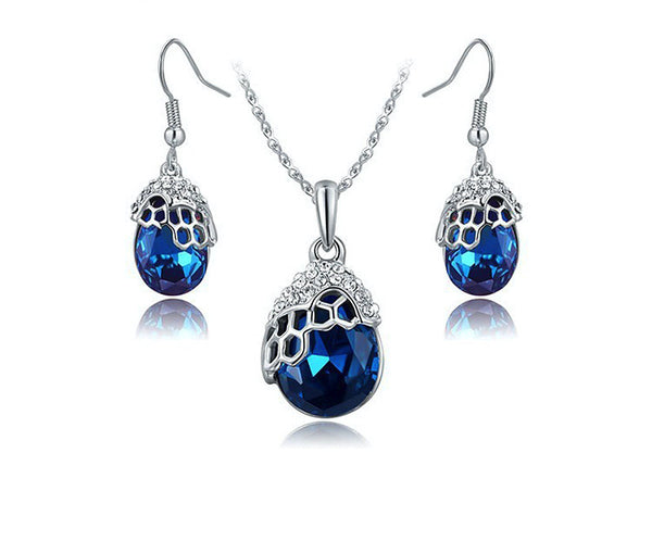 Platinum Plated Cheyenne Necklace and Earrings Set with Simulated Diamond
