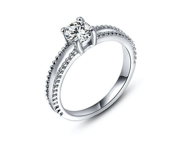Platinum Plated Cora Ring with Simulated Diamond