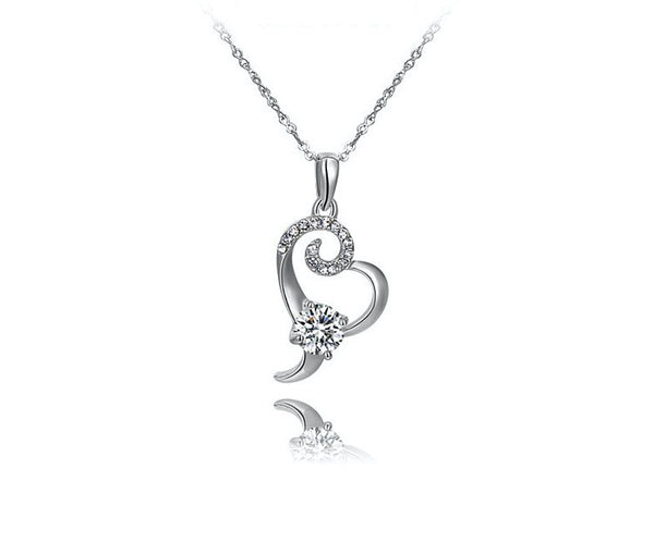 Platinum Plated Daniela Necklace with Simulated Diamond