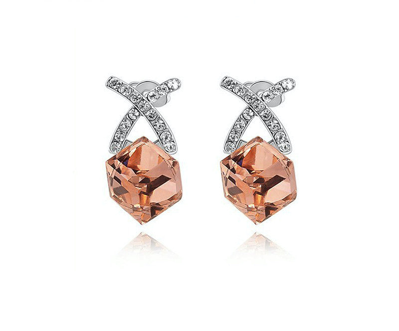 Platinum Plated Edith Earrings with Simulated Diamond