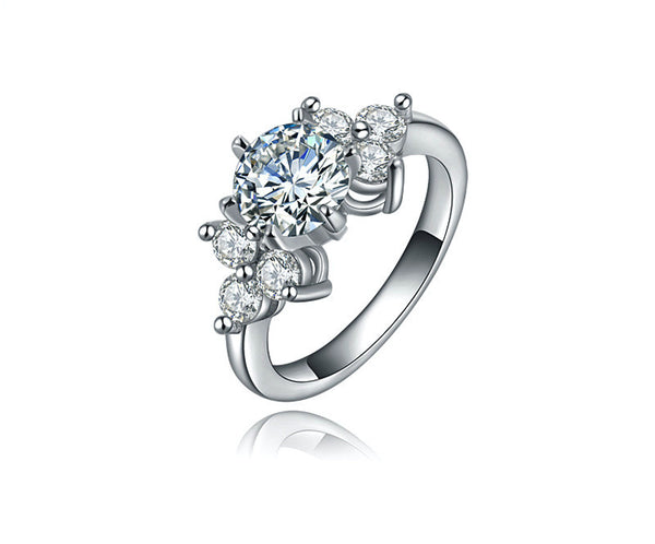 Platinum Plated Elisa Ring with Simulated Diamond