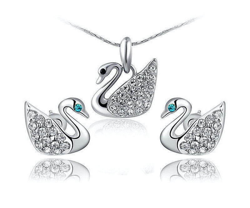 Platinum Plated Eliza Necklace and Earrings Set with Simulated Diamond