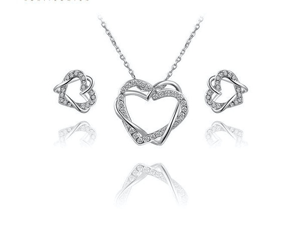 Platinum Plated Gabriella Necklace and Earrings Set with Simulated Diamond