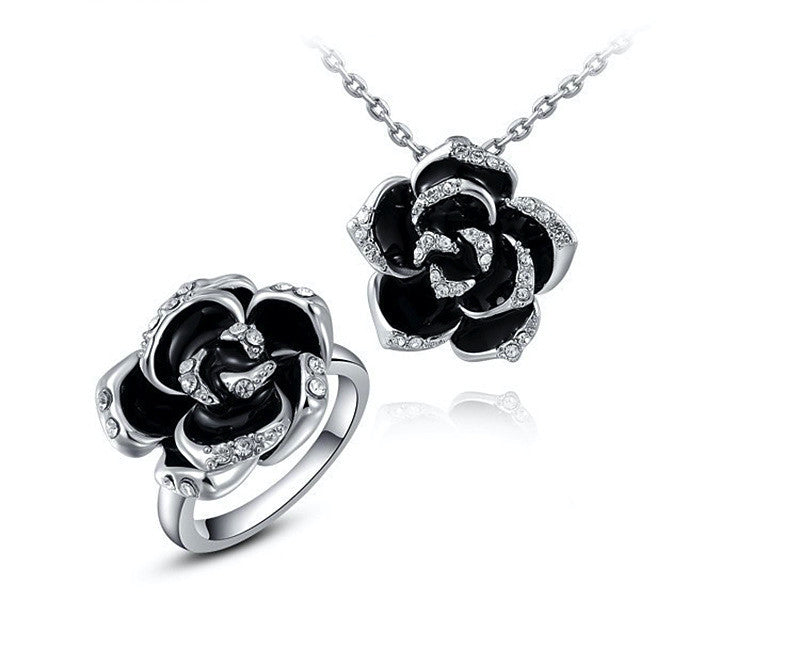 Platinum Plated Georgia Necklace and Ring Set with Simulated Diamond