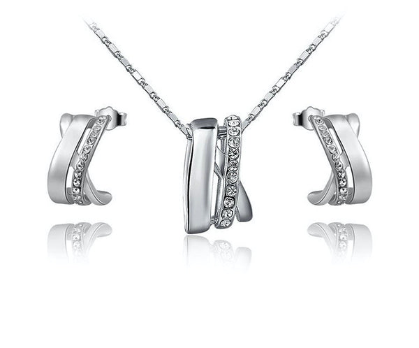 Platinum Plated Giselle Necklace and Earrings Set with Simulated Diamond