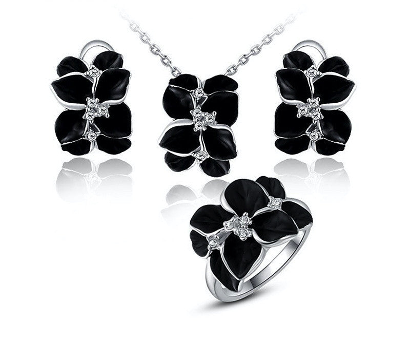 Platinum Plated Hadley Necklace, Earrings, Ring Set with Simulated Diamond