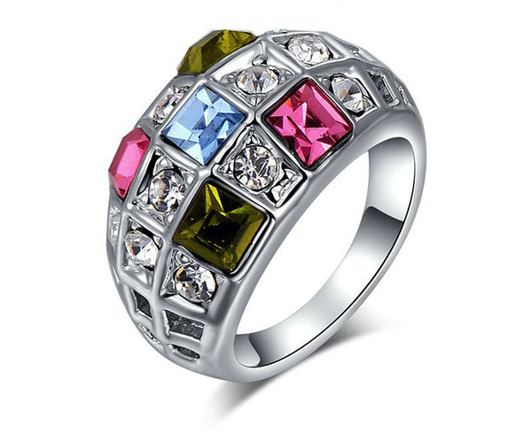 Platinum Plated Hadley Ring with Simulated Diamond